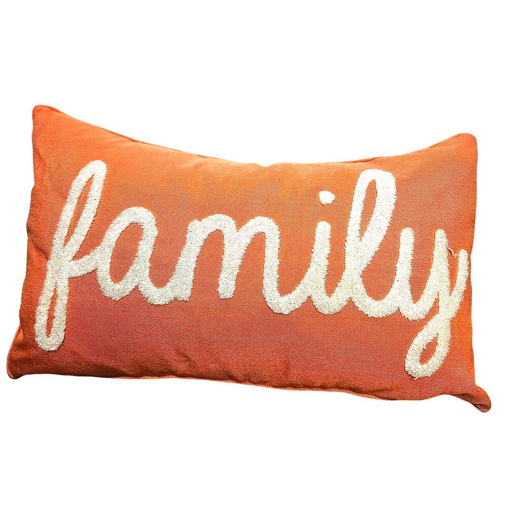 18x10 Orange decor pillow FAMILY embroidered Zip Closure Easy Wash c49